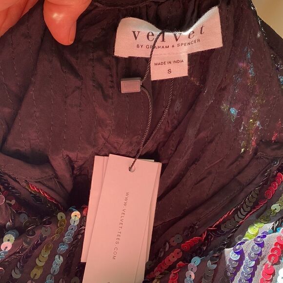 Velvet by Graham and Spencer Nikky Multicolor Sequin Short Sleeve Top small - Picture 7 of 7